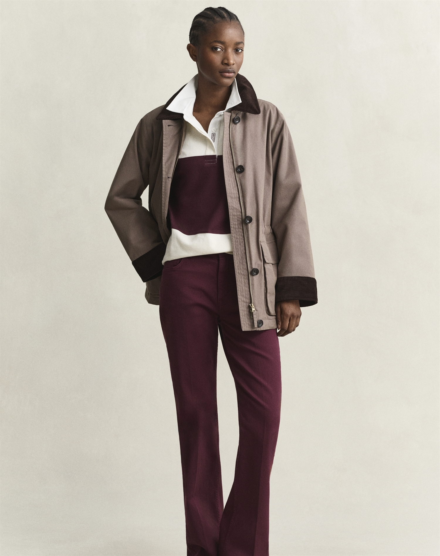 Gant - Color Blocked Heavy Rugger - Darkened Wine